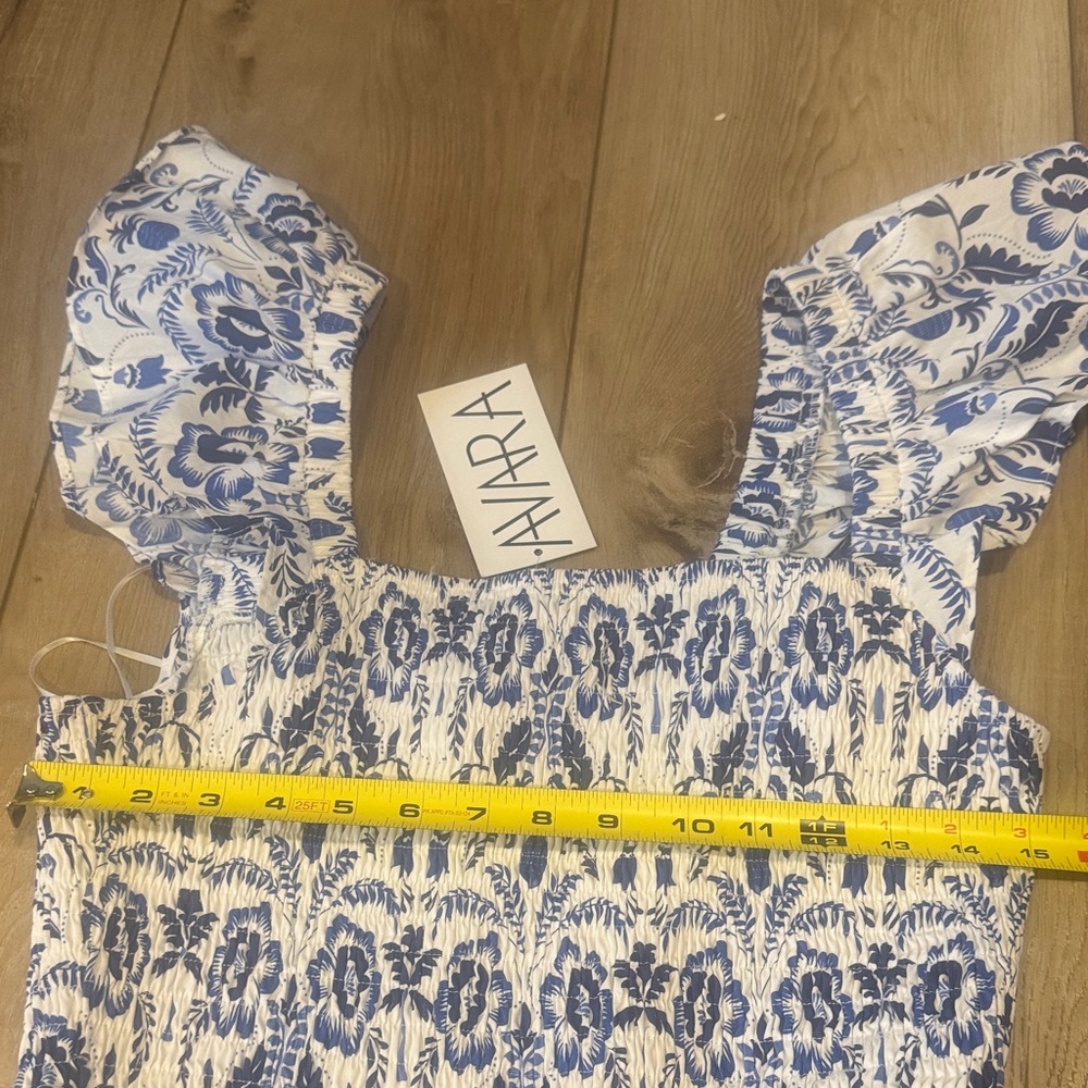 Off-Shoulder Blue & White Floral Midi Dress - Picture 5 of 11